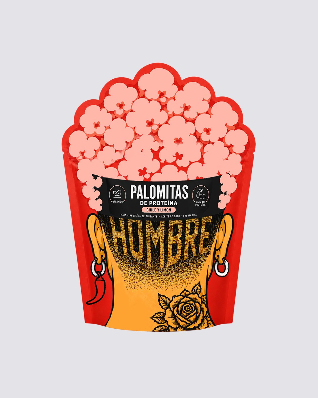 Protein Popcorn, character-based packaging design concept for a protein snack