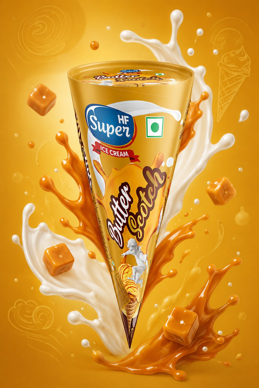 HF Super Ice Cream Packaging Design – Choco Twist & Butterscotch