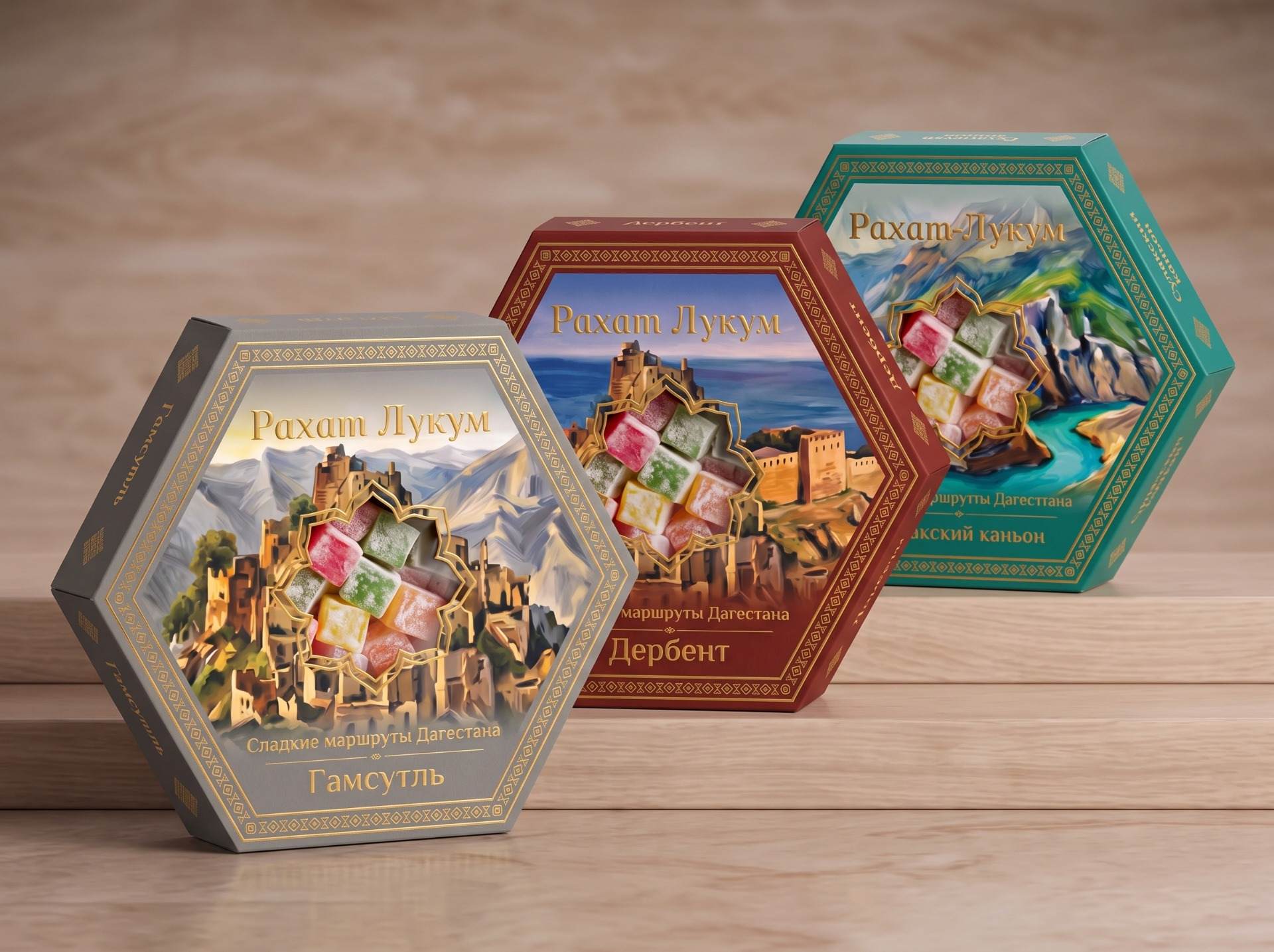 Packaging design for Turkish delight “Sweet Routes of Dagestan”